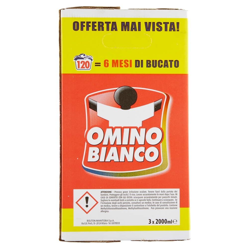 Omino Bianco - Detersivo Lavatrice Igienizzante Liquido, 40 Lavaggi, 3 x 2000 ml